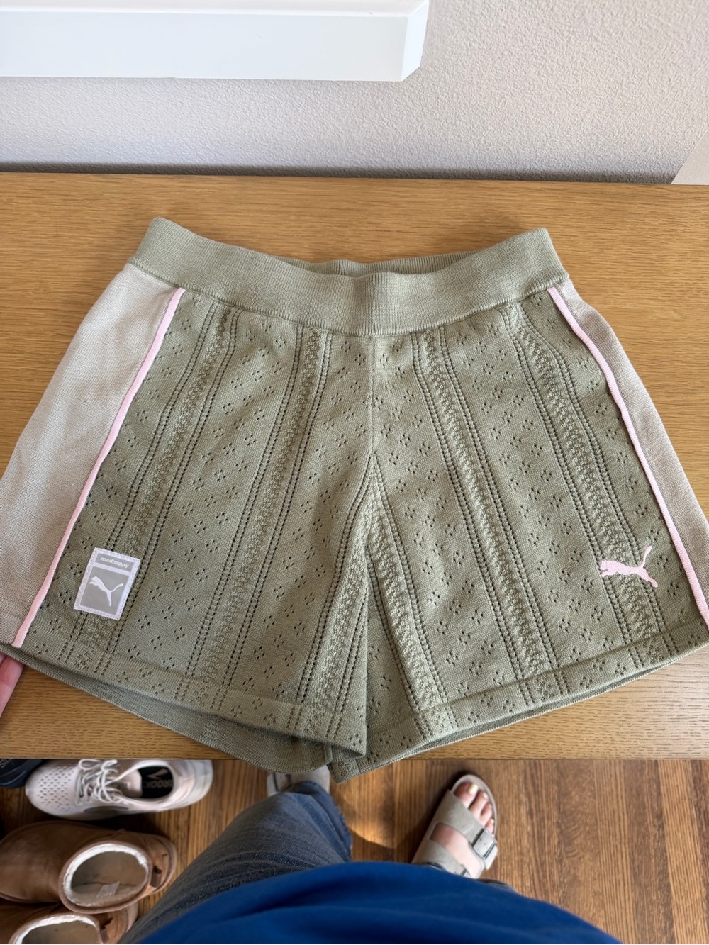 Puma/Madhappy women’s Olive Knit Shorts with Pink Trim